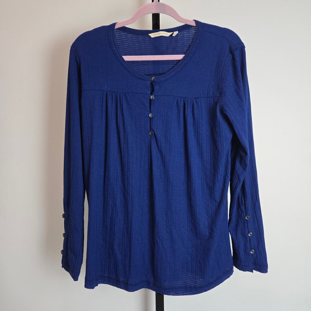 Soft Surroundings‎ Long Sleeve Blue Flowy Knit Henley Shirt Top Large 2DE96